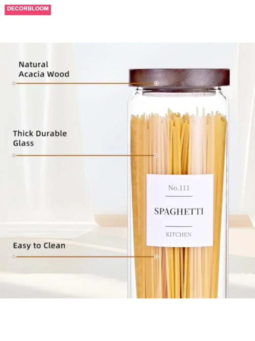 Glass Pantry Storage Jars with Acacia Airtight Lids, 50 Oz, Set of 3